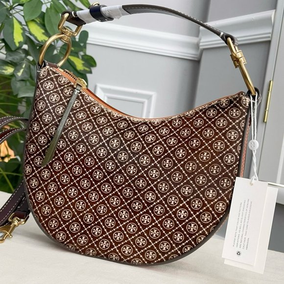 🔥NeW! Tory Burch T Monogram Haircalf Mini Crescent Bag - Picture 5 of 15